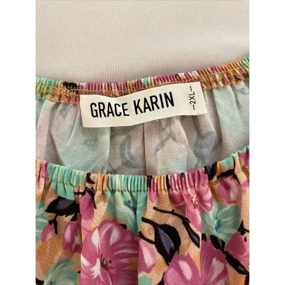 Grace Karin Floral Tiered Maxi Dress 2XL Plus Bubble Sleeve Cottagecore Romantic - Picture 9 of 11